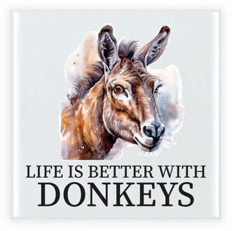 BD Cadeau tegel boerderijdieren liefhebber - ezel - waterverf - 15cm