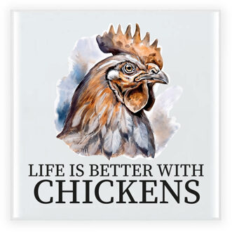 BD Cadeau tegel boerderijdieren liefhebber - kippen - waterverf - 15cm