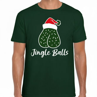 BD Foute humor Kerst T-shirt heren - jingle balls - groen - kerstmuts M