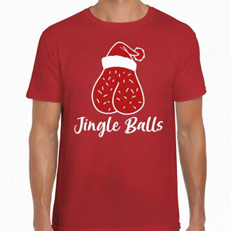 BD Foute humor Kerst T-shirt heren - jingle balls - rood - kerstmuts M