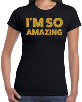 BD Foute party t-shirt dames - I am so amazing - zwart - glitter goud L