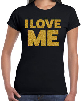BD Foute party t-shirt dames - I love me - zwart - glitter goud S