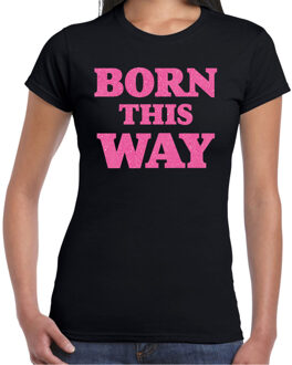 BD Gay Pride T-shirt dames - born this way - roze glitter - LHBTI S