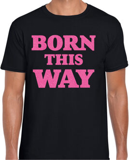 BD Gay Pride T-shirt heren - born this way - glitter roze - LHBTI M