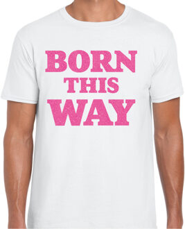 BD Gay Pride T-shirt heren - born this way - glitter roze - LHBTI S