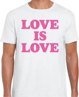BD Gay Pride T-shirt heren - love is love - wit - glitter roze - LHBTI XL