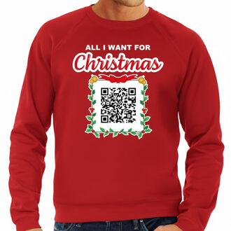 BD Kerst QR code kersttrui heren - All I want: Een lekker wijf - rood L