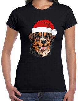 BD Kerst T-shirt dames - Berner Senne hond - met kerstmuts - zwart S