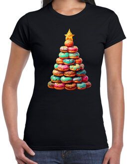 BD Kerst T-shirt dames - kerstboom van donuts - zwart - Kerstfeest 2XL