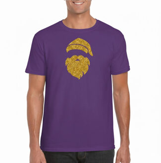 BD Kerst T-shirt heren - Kerstman hoofd - paars - glitter goud - Kerst 2XL