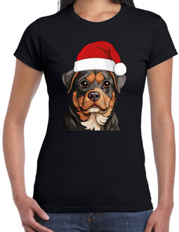 BD Kerst T-shirt voor dames - Rottweiler hond met kerstmuts - zwart L