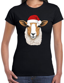 BD Kerst T-shirt voor dames - schaap met kerstmuts - zwart 2XL