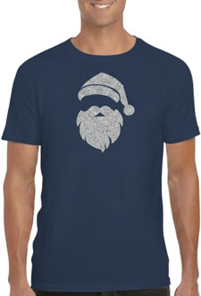 BD Kerst T-shirt voor heren - Kerstman hoofd - blauw - glitter zilver M