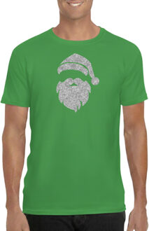 BD Kerst T-shirt voor heren - Kerstman hoofd - groen - glitter zilver L