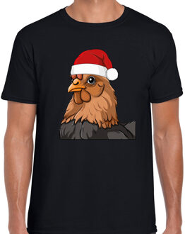 BD Kerst T-shirt voor heren - kip met kerstmuts - zwart - Kerstmis 2XL