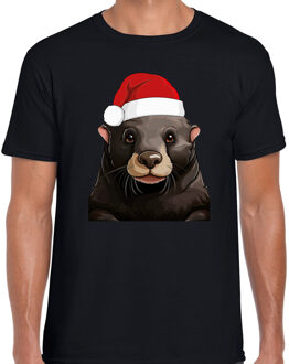 BD Kerst T-shirt voor heren - Mol met kerstmuts - zwart - Kerstmis S