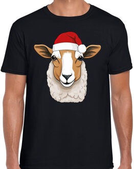 BD Kerst T-shirt voor heren - schaap met kerstmuts - zwart M