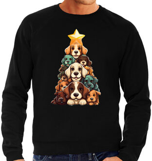 BD Kerst trui heren - kerstboom van hondjes - zwart - kersthondjes M