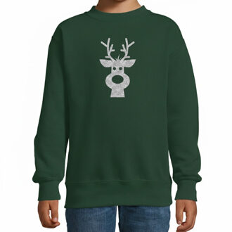 BD Kerstsweater kinderen - groen - rendier zilver - glitter bedrukking 5-6 jaar (110/116)
