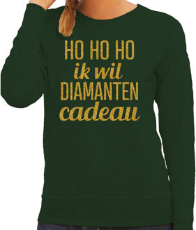 BD Kersttrui dames - Hohoho diamanten cadeau - groen - glitter goud 2XL