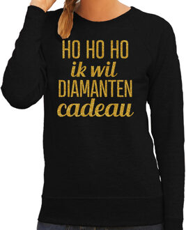 BD Kersttrui dames - Hohoho diamanten cadeau - zwart - glitter goud XL