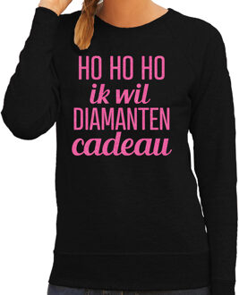 BD Kersttrui dames - HoHoHo diamanten cadeau - zwart - glitter roze 2XL