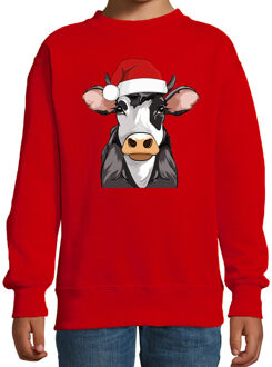 BD Kersttrui / sweater boerderijdieren - kinderen - Koe - rood 7-8 jaar (122/128)