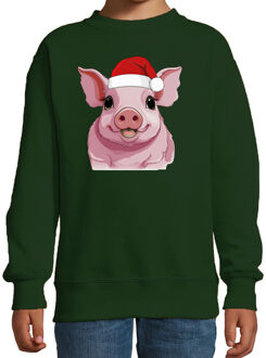BD Kersttrui / sweater boerderijdieren - kinderen - Varken - groen 14-15 jaar (170/176)