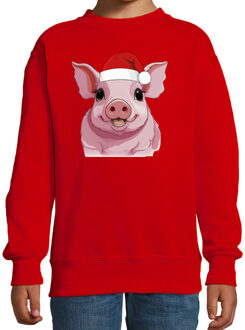 BD Kersttrui / sweater boerderijdieren - kinderen - Varken - rood 14-15 jaar (170/176)