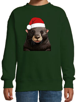 BD Kersttrui / sweater familie Mol - kinderen - dieren - groen 7-8 jaar (122/128)