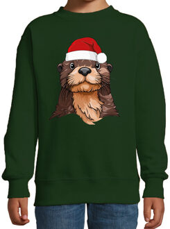 BD Kersttrui / sweater familie Otter - kinderen - dieren - groen 12-13 jaar (152/164)