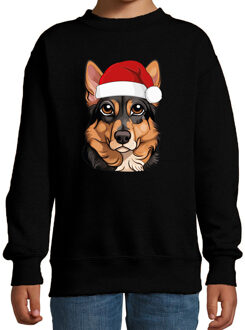 BD Kersttrui / sweater honden - kinderen - Duitse Herdershond - zwart 7-8 jaar (122/128)