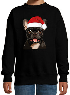 BD Kersttrui / sweater honden - kinderen - Franse Bulldog - zwart 7-8 jaar (122/128)