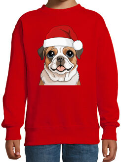 BD Kersttrui / sweater honden - kinderen - Mopshondje - rood - kerst 5-6 jaar (110/116)