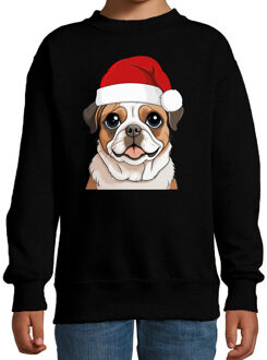 BD Kersttrui / sweater honden - kinderen - Mopshondje - zwart 12-13 jaar (152/164)