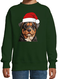 BD Kersttrui / sweater honden - kinderen - rottweiler - groen - kerst 7-8 jaar (122/128)