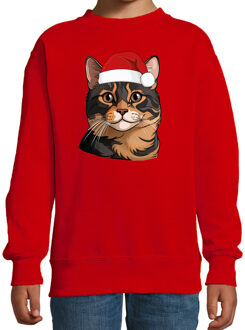 BD Kersttrui / sweater katten - kinderen - bruine kat/poes - rood 9-11 jaar (134/146)