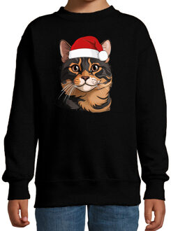 BD Kersttrui / sweater katten - kinderen - bruine kat/poes - zwart 9-11 jaar (134/146)