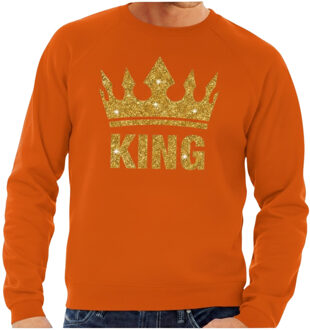 BD Koningsdag sweater heren - oranje - King - glitter goud - kroon XL