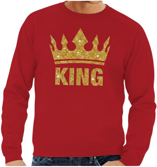 BD Koningsdag sweater heren - rood - King - glitter goud - kroon L