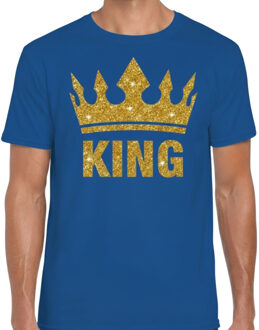 BD Koningsdag T-shirt heren - blauw - King - glitter goud - kroon L