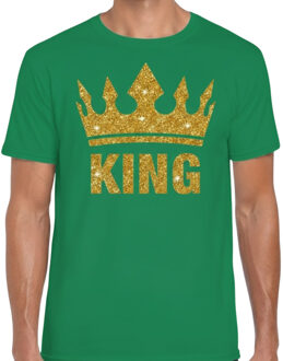 BD Koningsdag T-shirt heren - groen - King - glitter goud - kroon XL