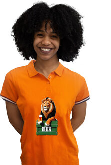 BD Koningsdag verkleed polo - leeuw met bier - oranje - dames 2XL