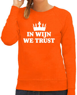 BD Koningsdag verkleed sweater dames - in wijn we trust! - oranje XS