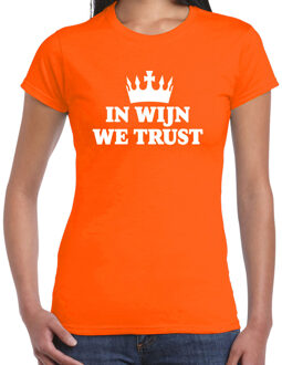 BD Koningsdag verkleed t-shirt dames - in wijn we trust! - oranje M