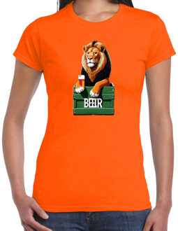 BD Koningsdag verkleed t-shirt - leeuw met bier - oranje - dames XS