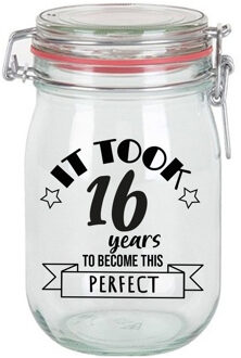 BD Verjaardag cadeau snoeppot - leeftijd 16 jaar - glas - 1 liter