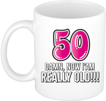BD Verjaardag mok 50 jaar - nu ben ik echt oud! - roze - 300 ml