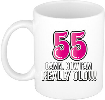 BD Verjaardag mok 55 jaar - nu ben ik echt oud! - roze - 300 ml