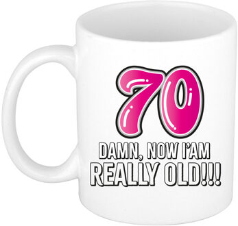 BD Verjaardag mok 70 jaar - nu ben ik echt oud! - roze - 300 ml